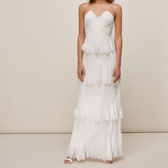 Whistles White Lace Tiered Spaghetti-Strap Maxi Dress